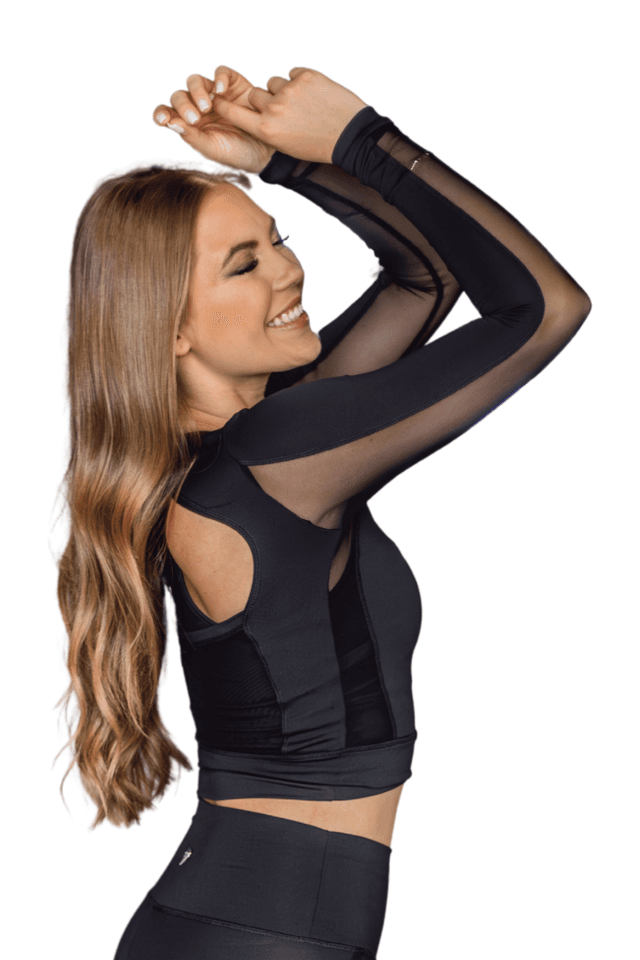 Indi-Go Hullám Fekete Fitness Hosszú ujjú crop top 'L'